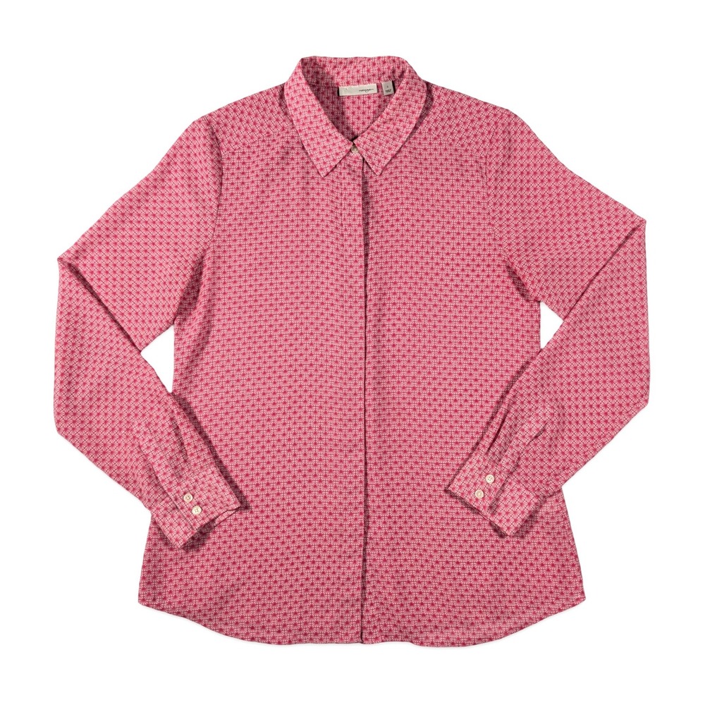 Halogen Pink Geometric Print Shirt Hidden Button Long Sleeve Collared Blouse S